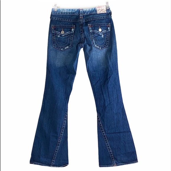 True Religion Joey Distressed Wide Leg Denim Jeans - Picture 2 of 7